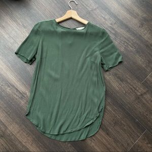 Deep sage green short sleeve blouse, size 8